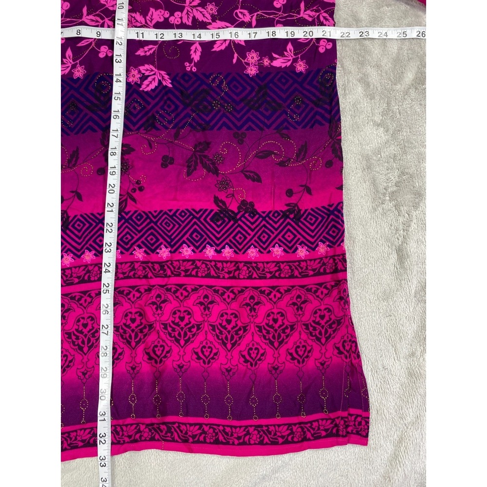Diane Gilman Tunic‎ Top Womens Medium Pink Purple Floral Silk Sequin Henley NEW - Picture 6 of 9